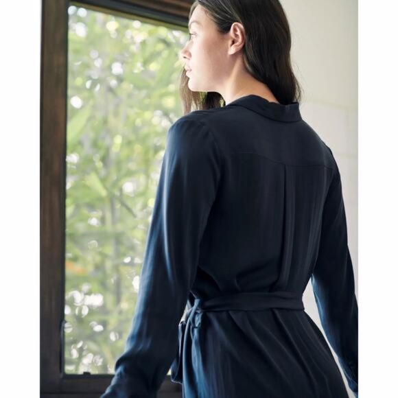 NWT Quince Silk Stretch Shirt Dress XS in Blue - Picture 5 of 16